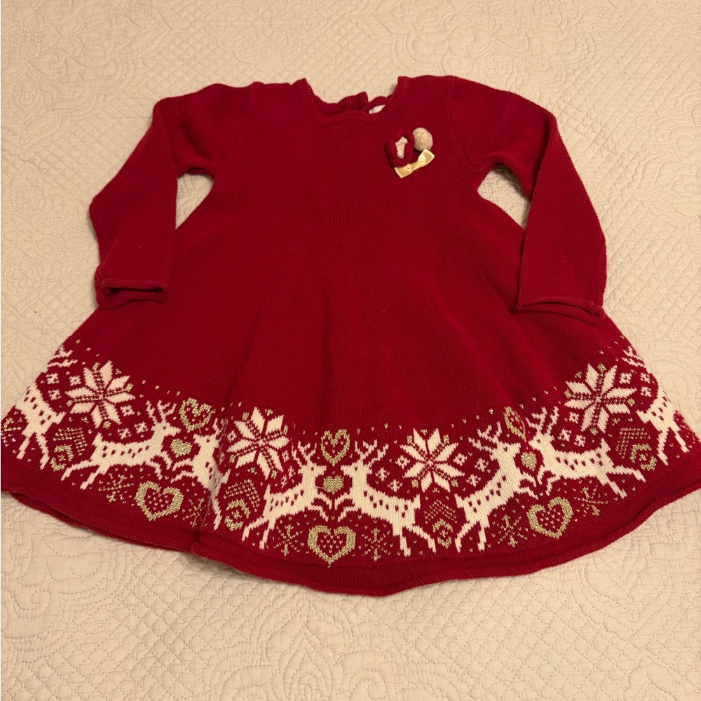 Polly Flinders Heirloom Red Christmas Dress Reindeer Trim Size 1 - 2 Years